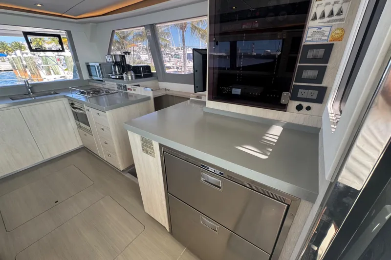 Slide: The Image of Modern kitchen interior of 2021 Leopard 45 yacht with sleek appliances and ample counter space. - 82