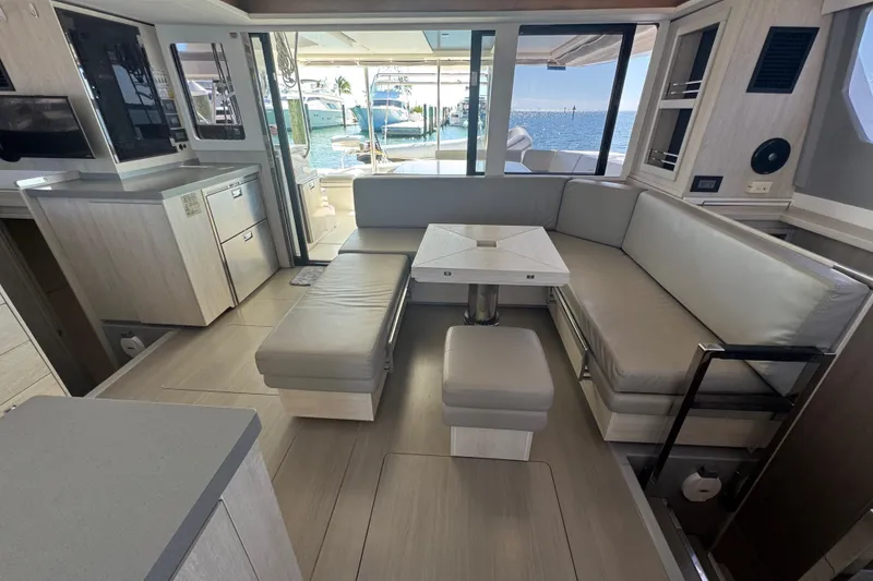 Slide: The Image of Modern interior of 2021 Leopard 45 yacht with sleek seating and ocean view. - 85