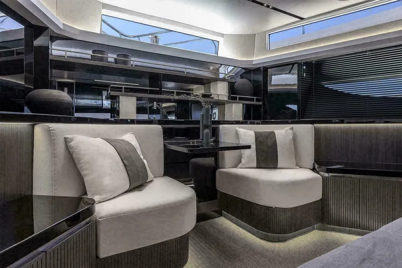 Slide: The Image of Luxurious modern kitchen interior on Pearl 72 yacht, 2025 model, featuring sleek design and ambient lighting. - 12