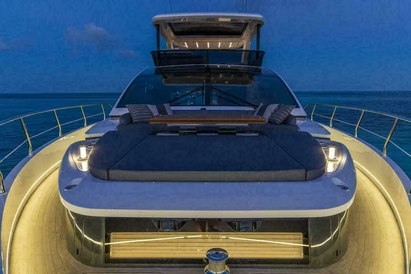 Slide: The Image of Luxurious bedroom interior in 2025 Pearl 72 yacht, featuring modern design and ambient lighting. - 27