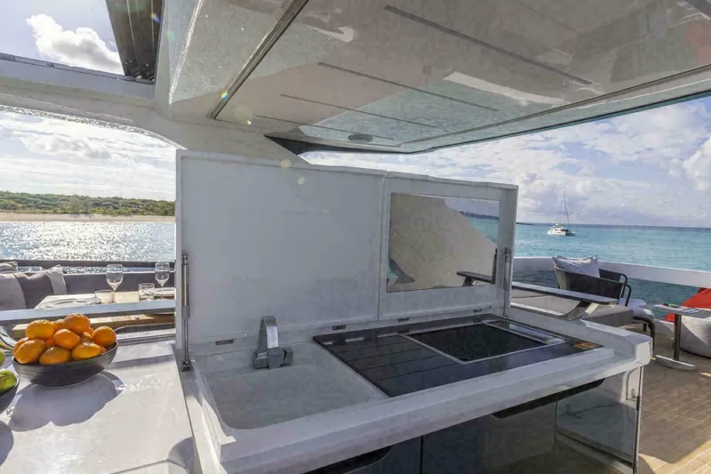 Slide: The Image of Luxurious interior of 2025 Pearl 72 yacht with modern amenities and elegant design. - 31