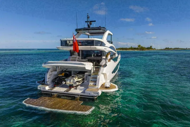 Slide: The Image of Luxury Pearl 72 yacht cruising in clear blue waters, 2025 model. - 47