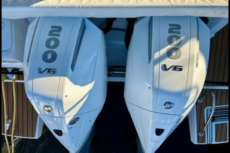 Slide: The Image of Twin 200 V6 outboard engines on a 2024 Beneteau Antares 9 boat. - 3
