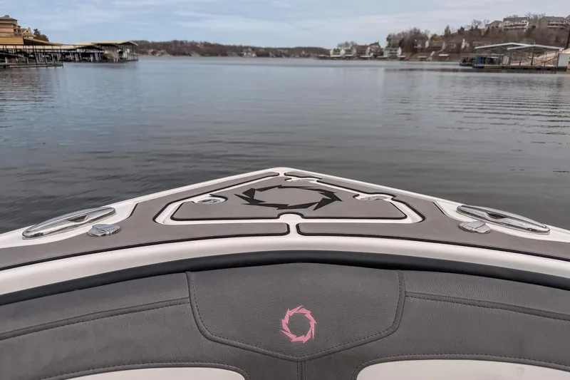 Slide: The Image of Bow view of 2020 Fountain 43 NX boat on a calm lake. - 29