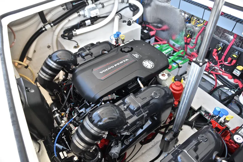 Slide: The Image of Engine compartment of 2018 Regal 33 Express with Volvo Penta engine. - 43