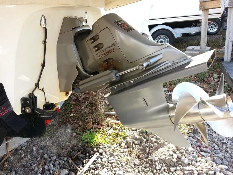 Slide: The Image of 2006 Monterey 233 Explorer boat engine and propeller detail. - 38