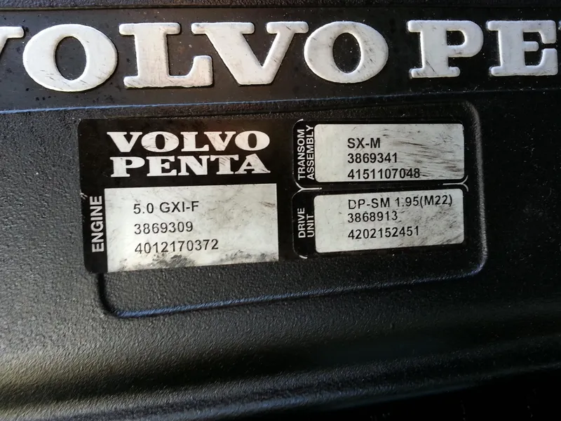 Slide: The Image of Volvo Penta engine label on a 2006 Monterey 233 Explorer boat. - 39