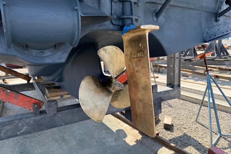 Slide: The Image of Propeller and rudder of 2016 Ranger Tugs R-27 boat on dry dock. - 21
