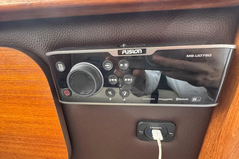 Slide: The Image of Fusion MS-UD750 audio system in 2016 Ranger Tugs R-27 boat interior. - 45