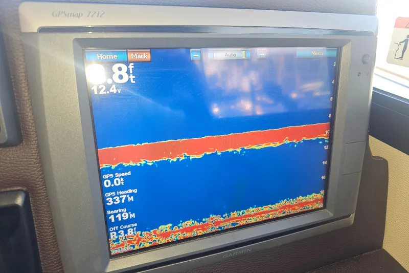 Slide: The Image of Garmin GPSmap 7212 display on 2015 Cutwater 30 Command Bridge, showing depth and navigation data. - 34