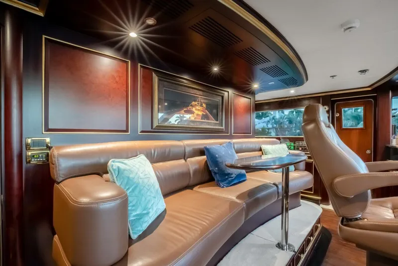 Slide: The Image of Luxurious interior of 2009 Horizon Model Tri-Deck yacht with leather seating and elegant decor. - 22