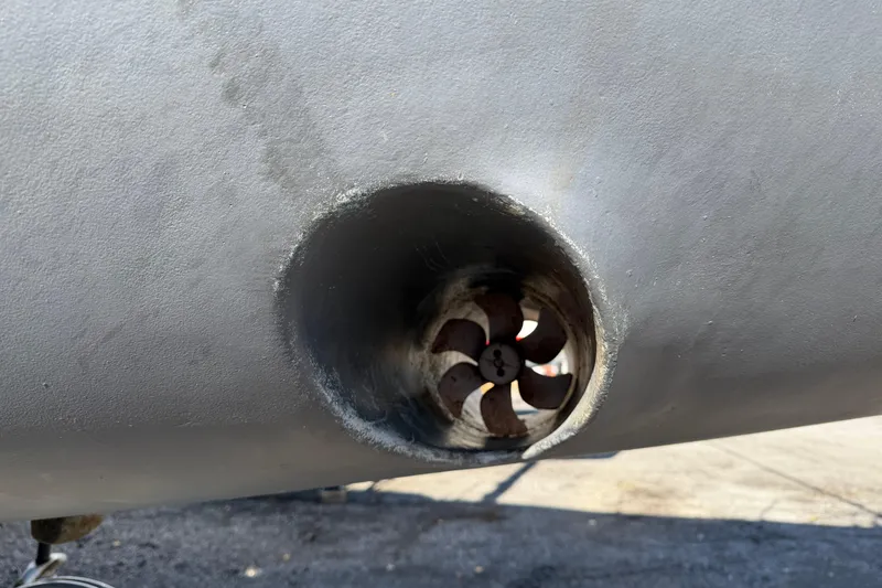 Slide: The Image of Close-up of a 2003 Hunter 44 Deck Salon bow thruster. - 12