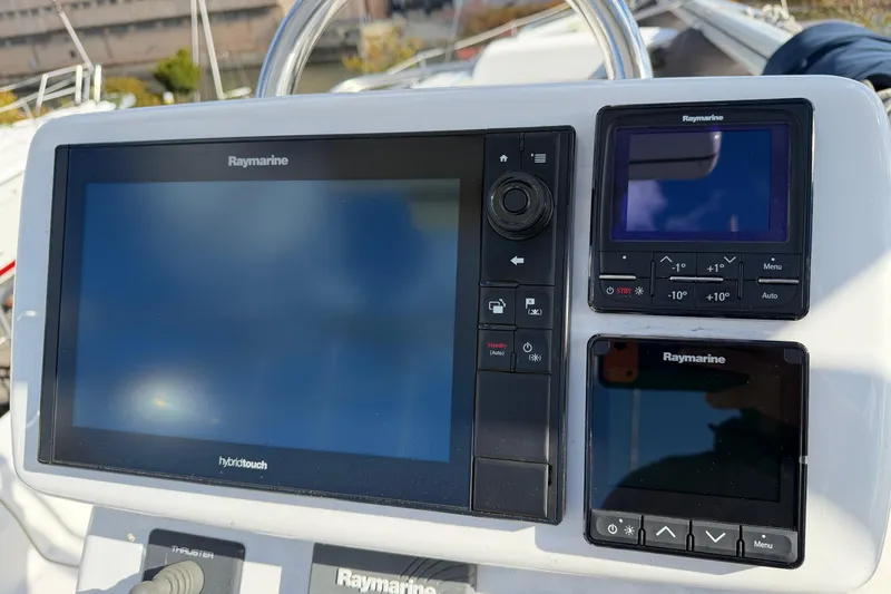 Slide: The Image of Raymarine navigation system on 2003 Hunter 44 Deck Salon yacht. - 55