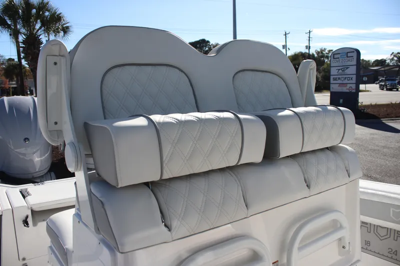 Slide: The Image of Luxurious seating on 2026 Sea Fox 282 Hybrid LT boat, featuring diamond-stitched upholstery. - 11