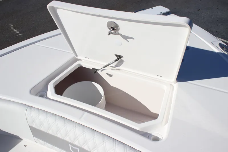 Slide: The Image of Open storage compartment on 2026 Sea Fox 282 Hybrid LT boat deck. - 14