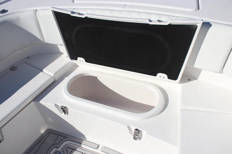 Slide: The Image of 2026 Sea Fox 282 Hybrid LT boat storage compartment, open and empty. - 15