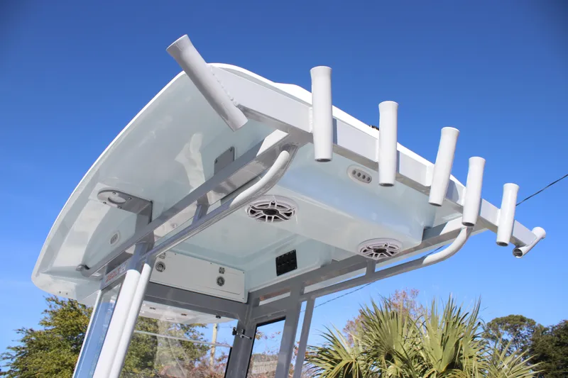 Slide: The Image of 2026 Sea Fox 282 Hybrid LT boat top with rod holders and speakers. - 33