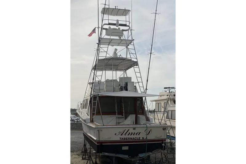 Slide: The Image of 1980 Jersey 40FT Convertible boat with tall tower, docked in Tabernacle, NJ. - 50