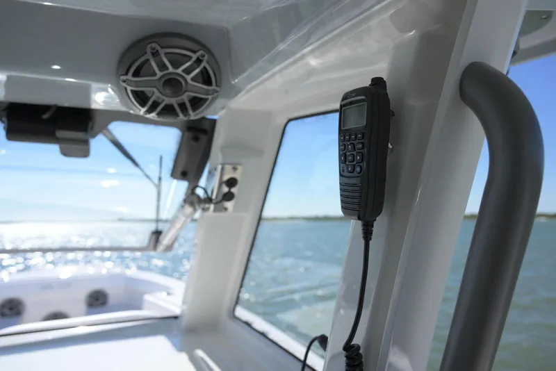 Slide: The Image of Interior view of 2025 Solace 37 CS boat with radio and speaker system. - 9