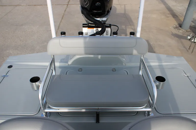 Slide: The Image of 2026 Mamba 24 Cat Elite boat with cushioned seating and cup holders. - 8