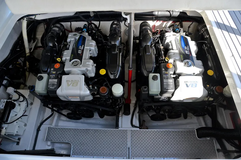 Slide: The Image of 2016 Formula 350 Crossover Bowrider engine compartment with dual V8 engines. - 35