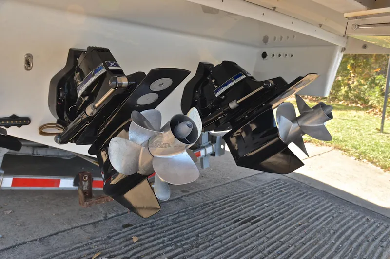 Slide: The Image of 2016 Formula 350 Crossover Bowrider dual propellers on a trailer. - 41