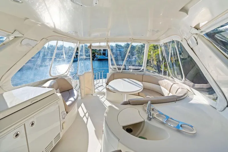 Slide: The Image of Luxurious interior of 2009 Carver 56 Voyager SE yacht with panoramic windows. - 38