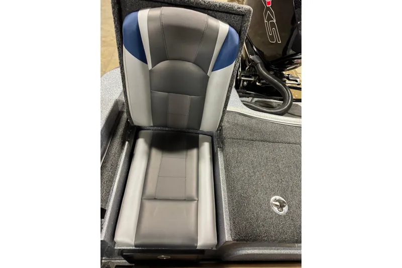 Slide: The Image of 2026 Nitro ZV19 Sport Pro boat seat with gray and blue upholstery. - 21