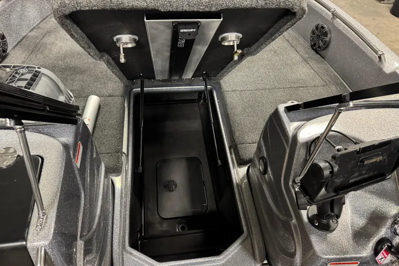 Slide: The Image of 2026 Nitro ZV19 Sport Pro boat interior with storage compartment and equipment. - 22