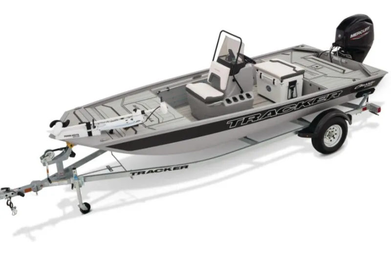 The Image of 2026 Tracker Bass Tracker Classic CC fishing boat on trailer, side view. - 1