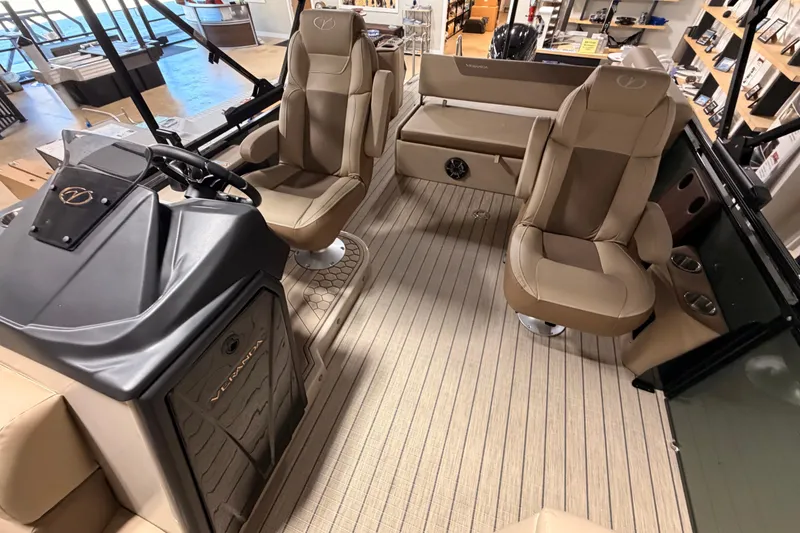 Slide: The Image of 2026 Veranda VR 265 VL boat interior with luxurious seating and modern dashboard. - 14