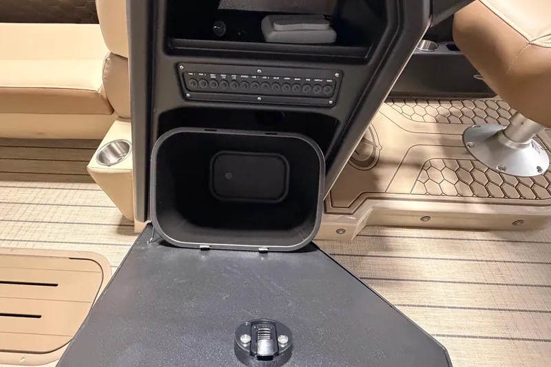 Slide: The Image of Interior of 2026 Veranda VR 265 VL boat with storage compartment and seating. - 16