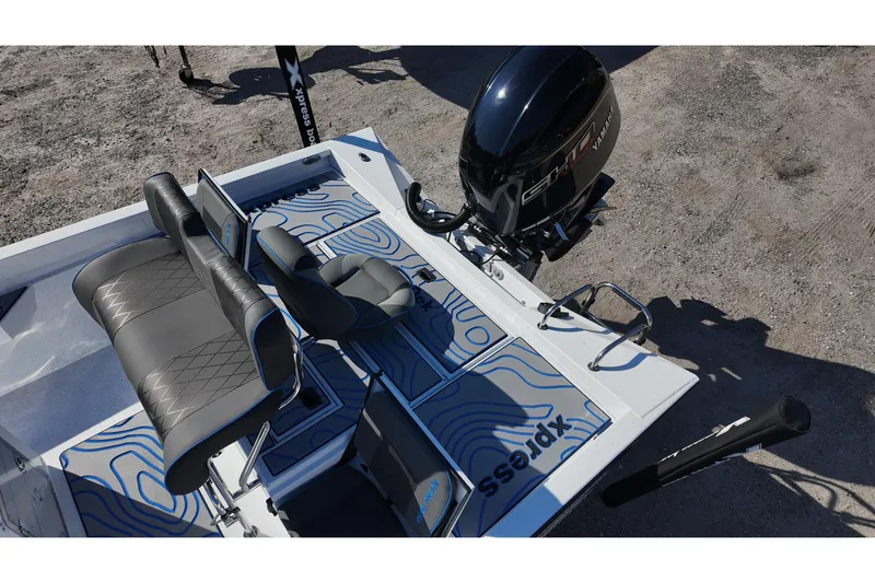Slide: The Image of 2026 Xpress H22B Bay boat interior with Yamaha engine, featuring stylish seating and deck design. - 11
