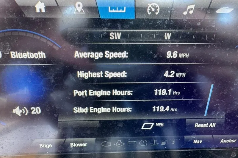 Slide: The Image of Dashboard display of 2025 Yamaha Boats 275SD showing speed and engine hours. - 17