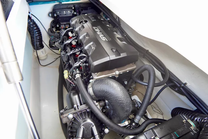 Slide: The Image of Engine compartment of 2025 Yamaha Boats 275SD, showcasing advanced marine engineering. - 36