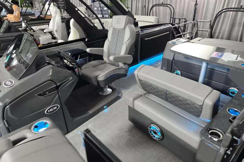 Slide: The Image of Interior of 2026 Godfrey SA boat with modern seating and illuminated features. - 3