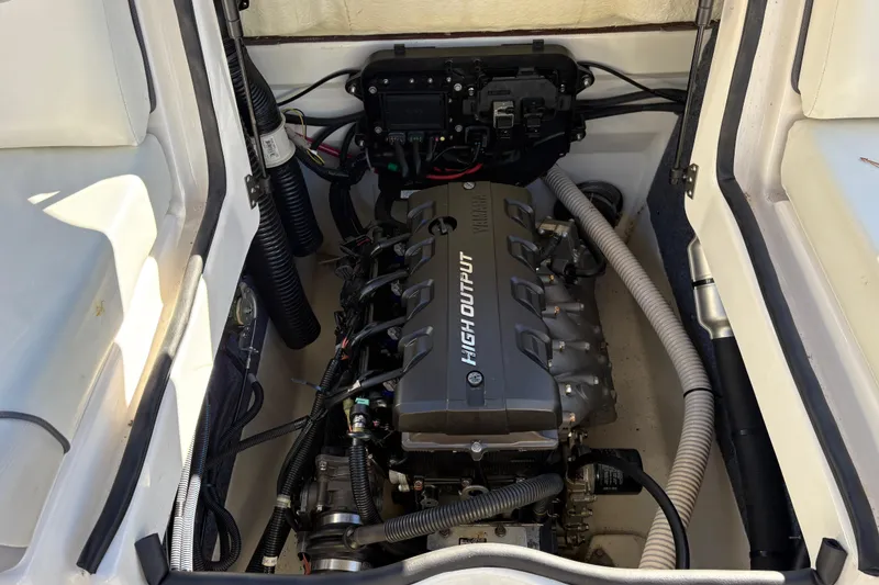 Slide: The Image of 2018 Yamaha SX190 engine compartment showcasing high output motor components. - 16