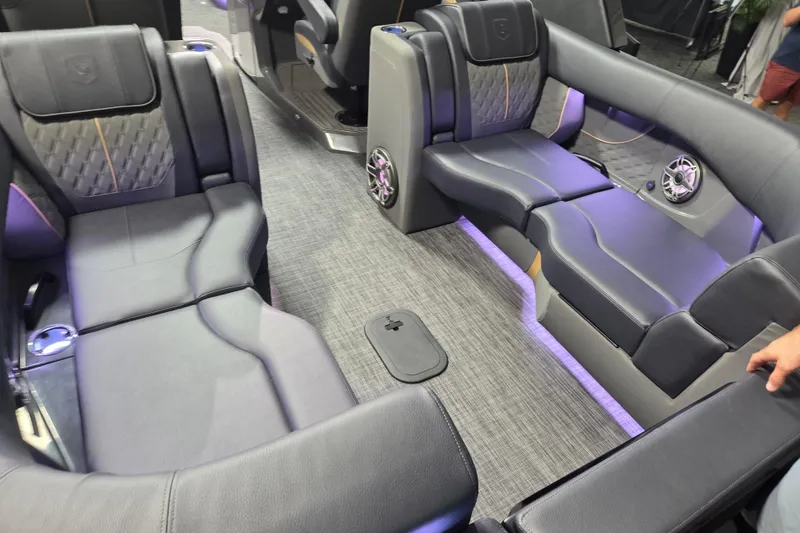 Slide: The Image of Luxurious interior of 2026 Godfrey Sanpan 2700 SBW Twin pontoon boat with plush seating. - 10