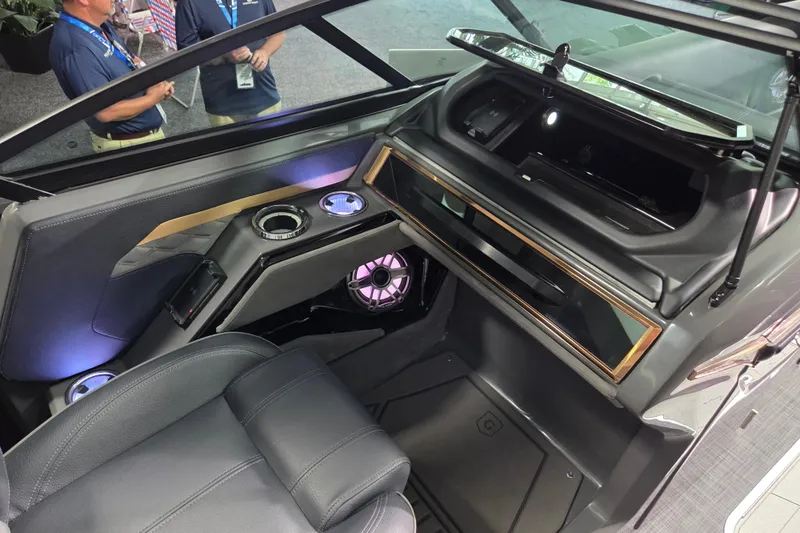 Slide: The Image of Interior of 2026 Godfrey Sanpan 2700 SBW Twin boat with modern dashboard design. - 17