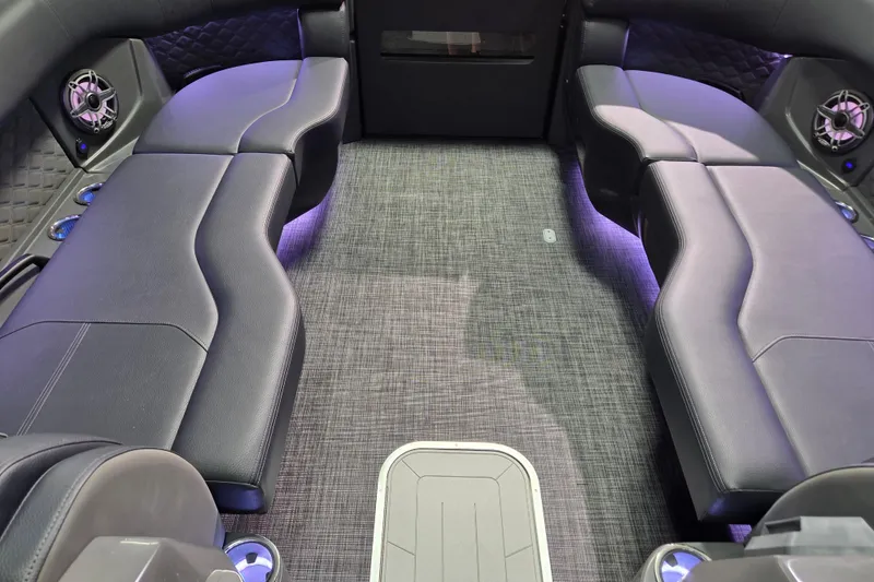Slide: The Image of Luxurious interior of 2026 Godfrey Sanpan 2700 SBW Twin with plush seating and ambient lighting. - 21
