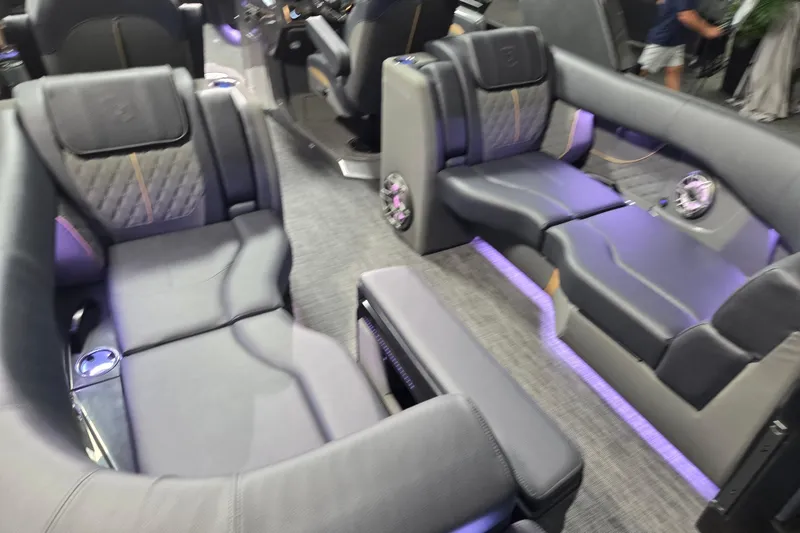Slide: The Image of Luxurious interior of 2026 Godfrey Sanpan 2700 SBW Twin pontoon boat with plush seating. - 8