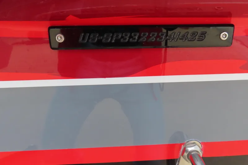 Slide: The Image of 2025 Sunsation 32 CCX boat hull with identification number plate. - 5