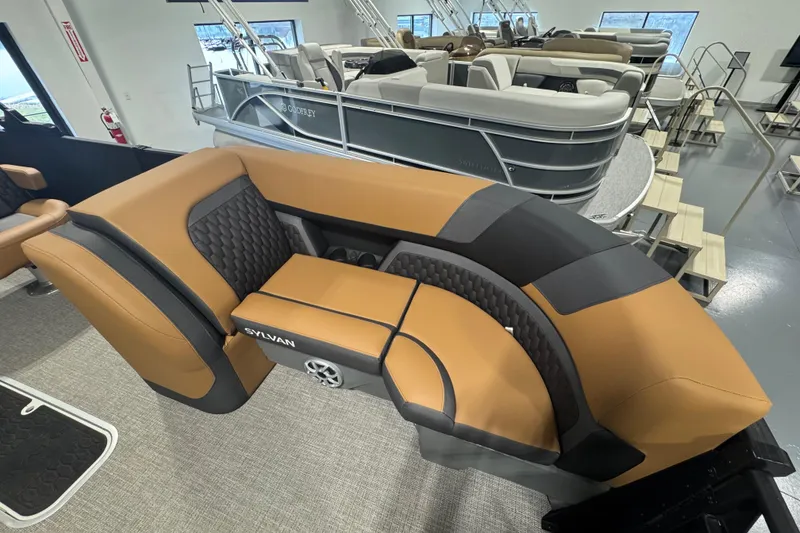 Slide: The Image of Luxurious seating on 2026 Sylvan L3 DLZ pontoon boat, featuring modern design and comfort. - 12
