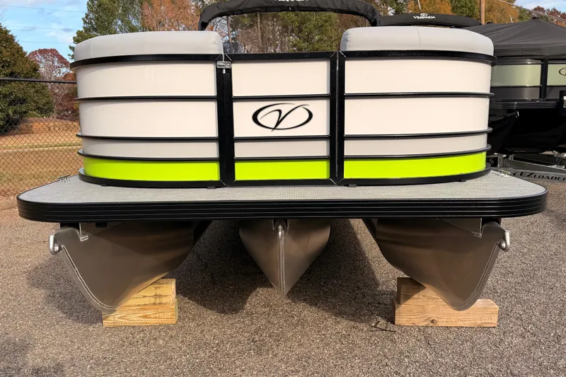 Slide: The Image of 2026 Veranda Vista Sport VS25RC pontoon boat on display, featuring sleek design and vibrant accents. - 3