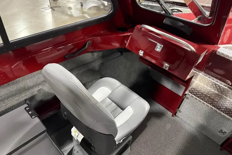 Slide: The Image of Interior of 2026 Hewescraft 200 ProV ET Hardtop with red accents and seating. - 8