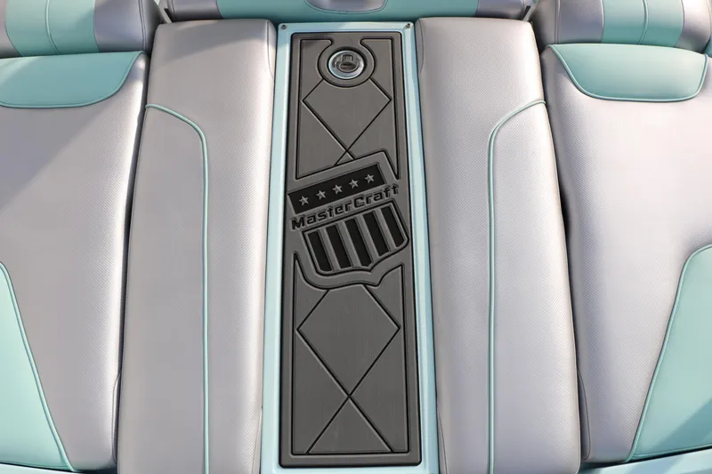 Slide: The Image of 2014 Master Craft X-Star boat interior with sleek, modern design and branding. - 23