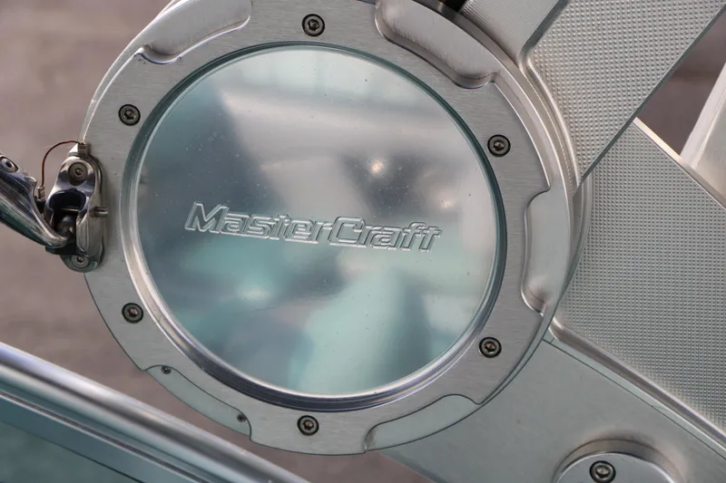 Slide: The Image of Close-up of 2014 Master Craft X-Star boat component with logo. - 41