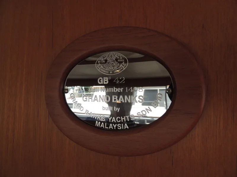 Slide: The Image of Plaque on 2002 Grand Banks 42 Classic yacht, built in Malaysia. - 49