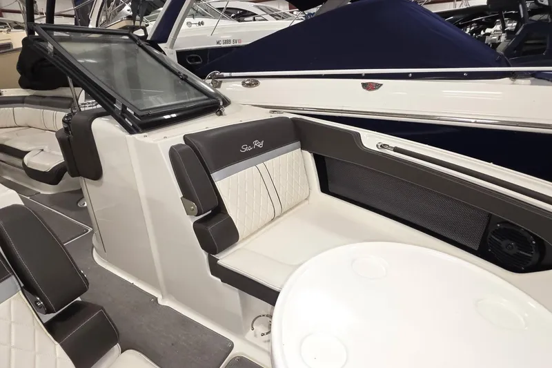 Slide: The Image of Interior of 2017 Sea Ray SLX 280 boat with luxurious seating and modern design. - 4