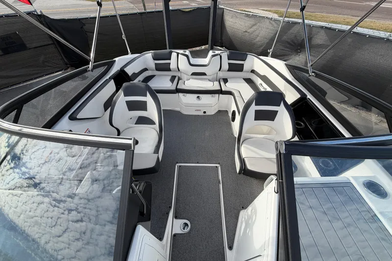 Slide: The Image of 2019 Yamaha Boats SX195 interior with sleek seating and modern design. - 61